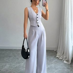 Set Vest Nữ Không Tay Màu Ghi “Form Muse” – Thanh Lịch & Cá Tính